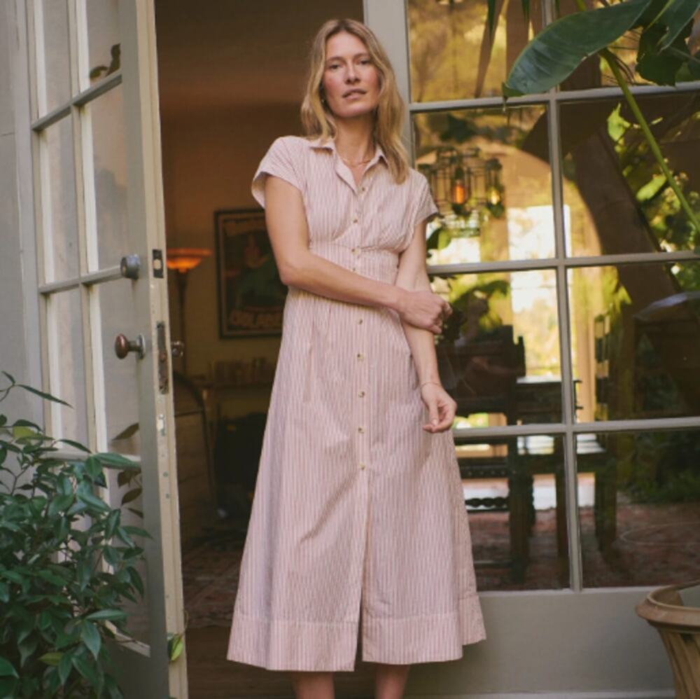 Marine Layer Arden Midi Shirt Dress Womens Sz Small Striped Coastal Prep